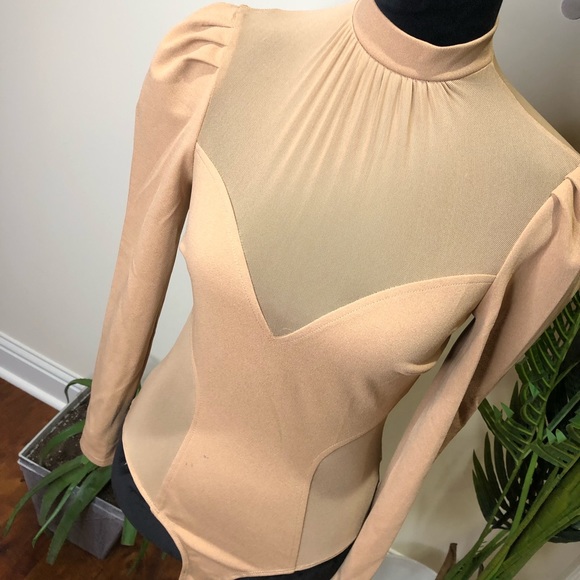 Privy Tan Nude High Neck Long Sleeve Bodysuit Small - Picture 2 of 9
